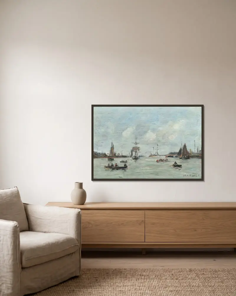 Le Havre. Inre hamnen av Eugène Boudin inramad på en vägg