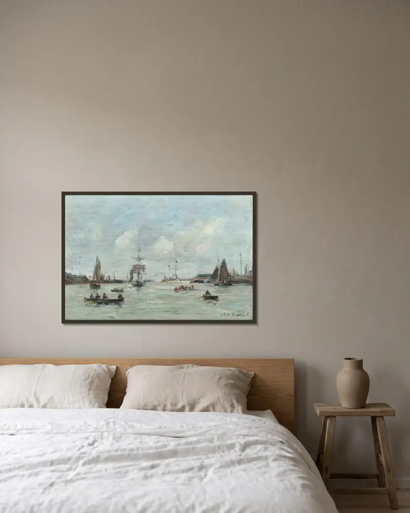 Le Havre. Inre hamnen av Eugène Boudin inramad på en vägg