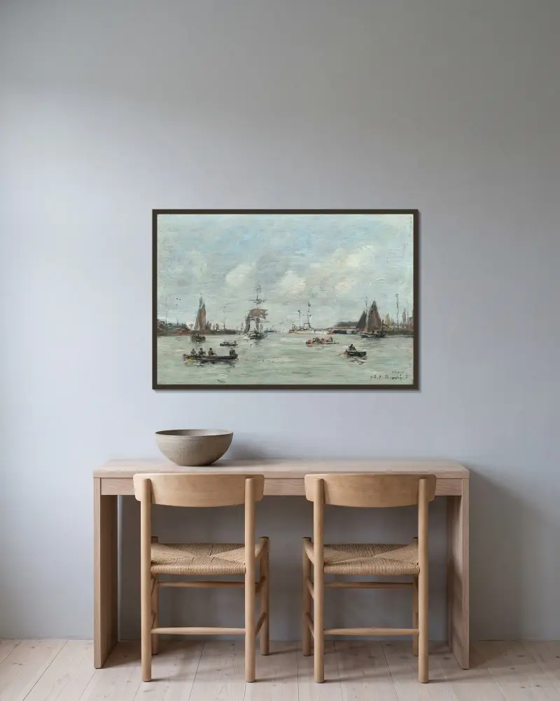 Le Havre. Inre hamnen av Eugène Boudin inramad på en vägg