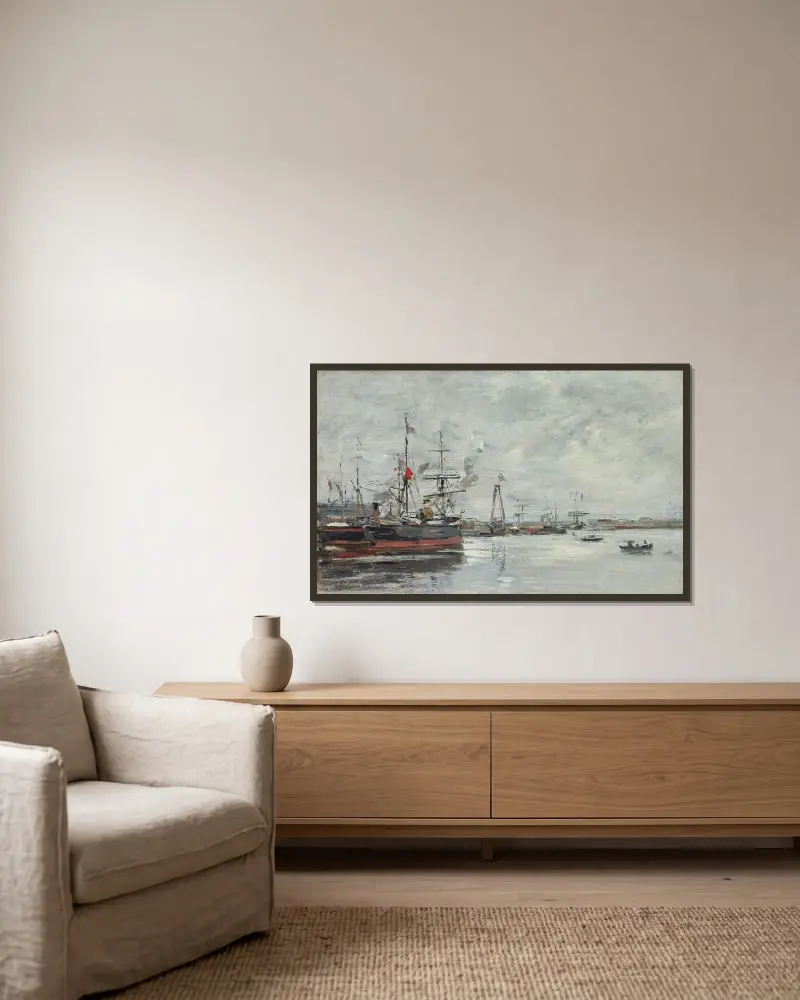Le Havre. Le Port av Eugène Boudin inramad på en vägg