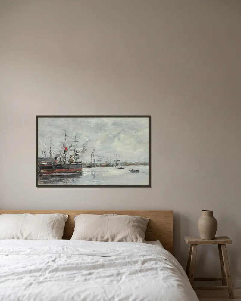 Le Havre. Le Port av Eugène Boudin inramad på en vägg