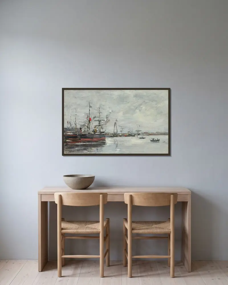 Le Havre. Le Port av Eugène Boudin inramad på en vägg