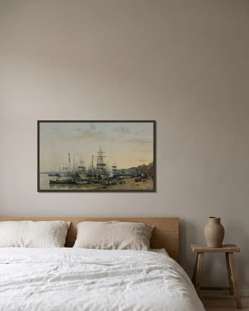 Bordeaux hamn, från Quai des Chartrons av Eugène Boudin inramad på en vägg