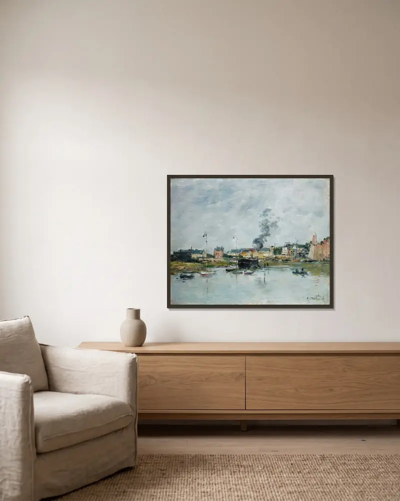 Le Port De Trouville av Eugène Boudin inramad på en vägg