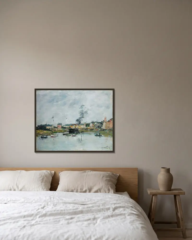 Le Port De Trouville av Eugène Boudin inramad på en vägg