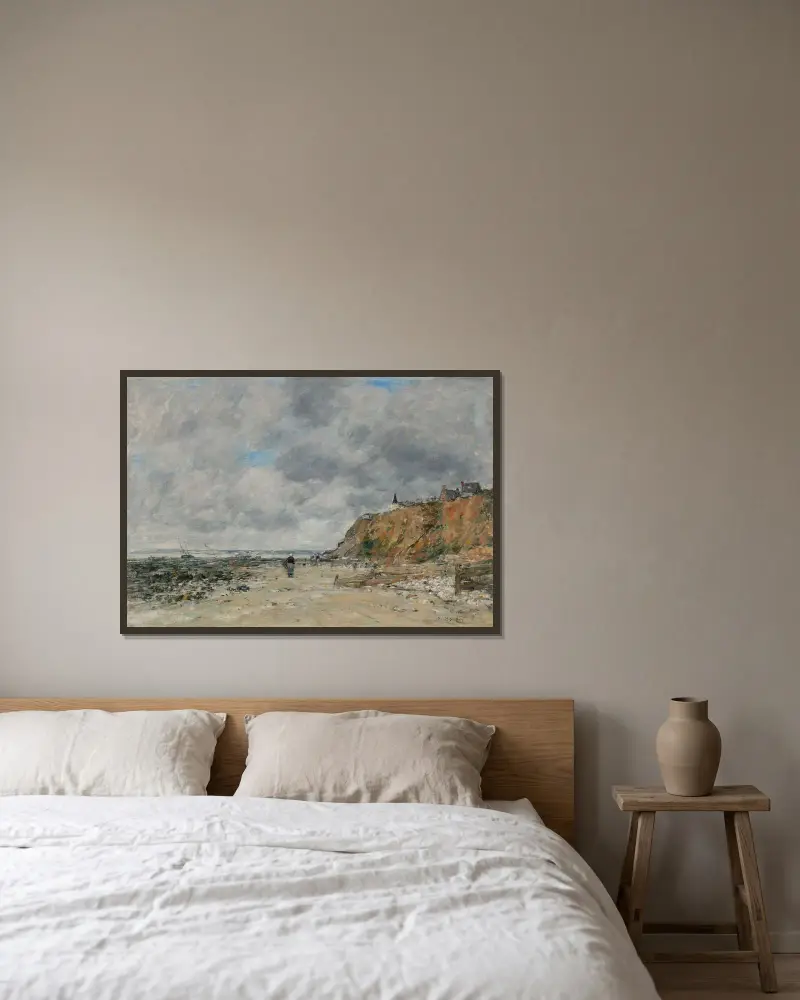Villervilles strand, lågvatten av Eugène Boudin inramad på en vägg