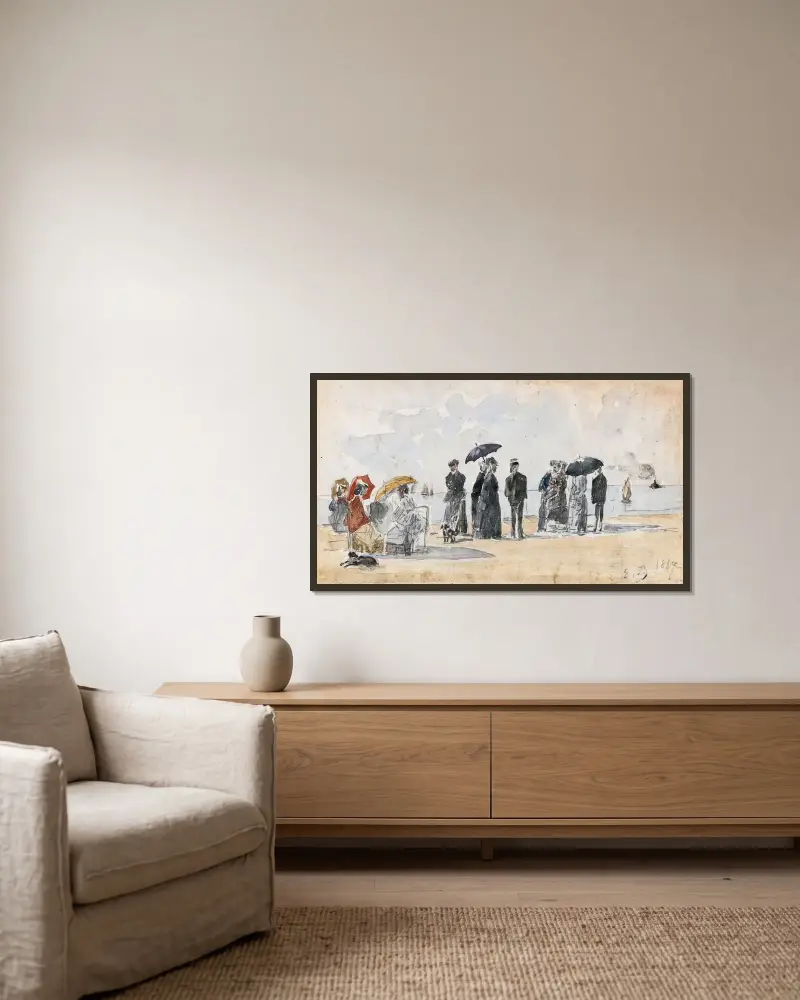 Les Crinolines von Eugène Boudin gerahmt an einer Wand