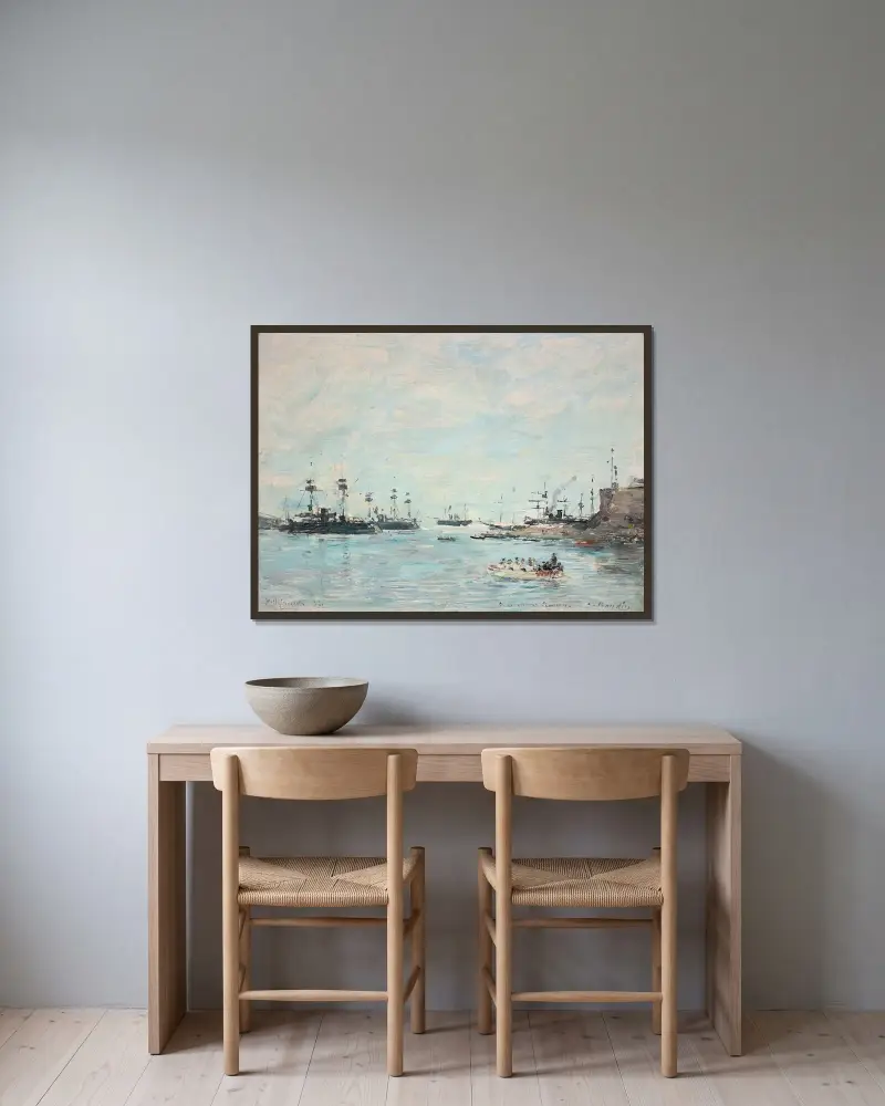 Eskadern framför Villefranche av Eugène Boudin inramad på en vägg