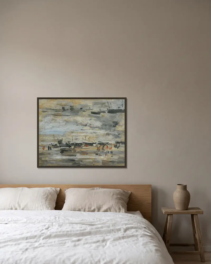 Lågvatten (studie) av Eugène Boudin inramad på en vägg