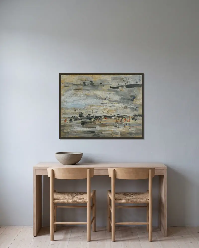 Lågvatten (studie) av Eugène Boudin inramad på en vägg