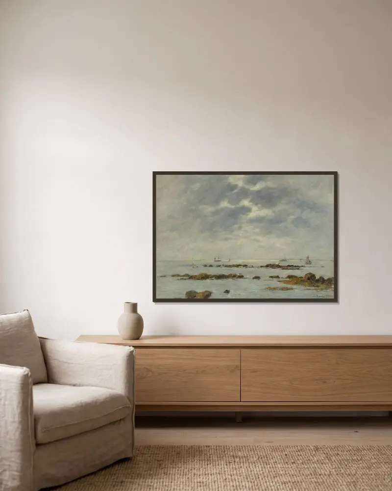 Marine À St. Vaast-La Hougue (Manche) av Eugène Boudin inramad på en vägg