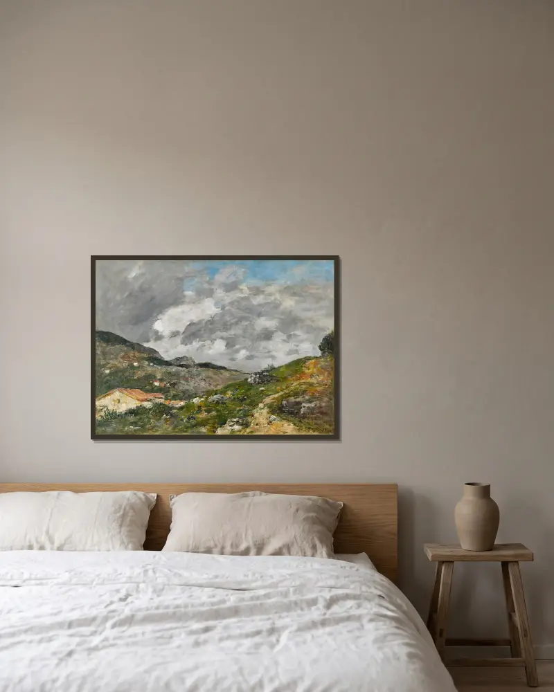 Berg, omgivningarna kring Nice av Eugène Boudin inramad på en vägg