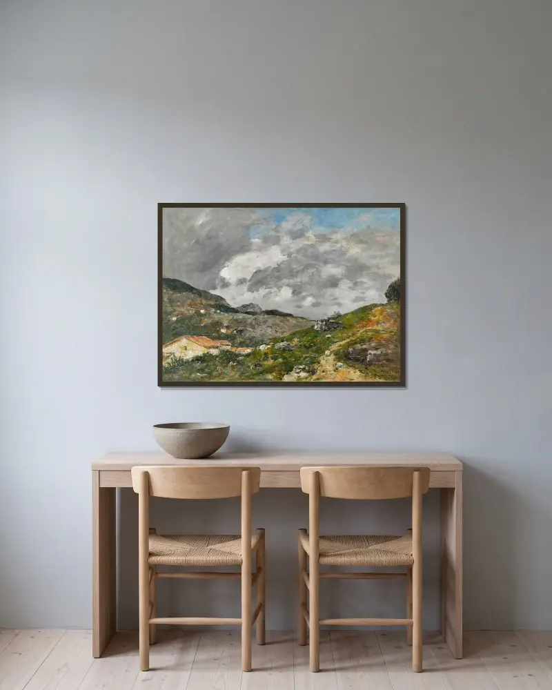 Berg, omgivningarna kring Nice av Eugène Boudin inramad på en vägg