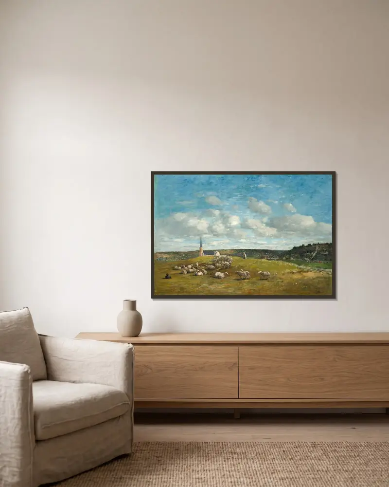Landskap i trakten av Deauville av Eugène Boudin inramad på en vägg