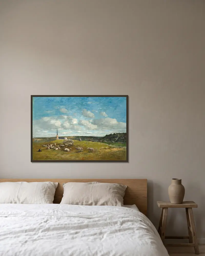 Landskap i trakten av Deauville av Eugène Boudin inramad på en vägg