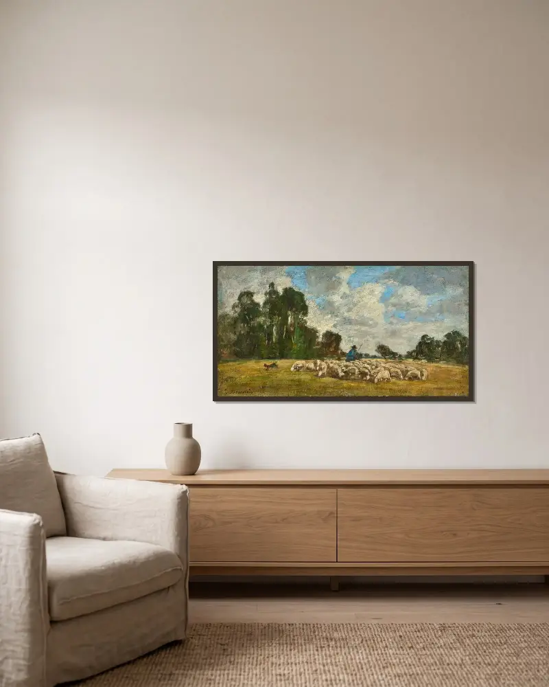 Normandiskt landskap av Eugène Boudin inramad på en vägg
