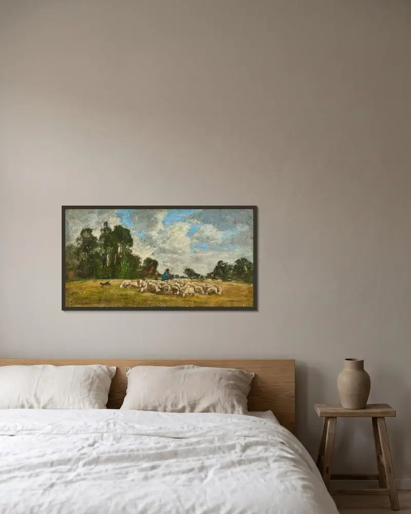 Normandiskt landskap av Eugène Boudin inramad på en vägg