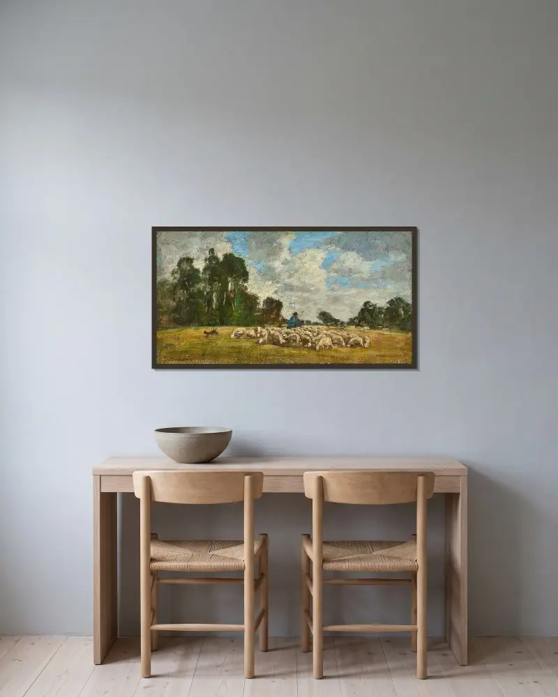 Normandiskt landskap av Eugène Boudin inramad på en vägg