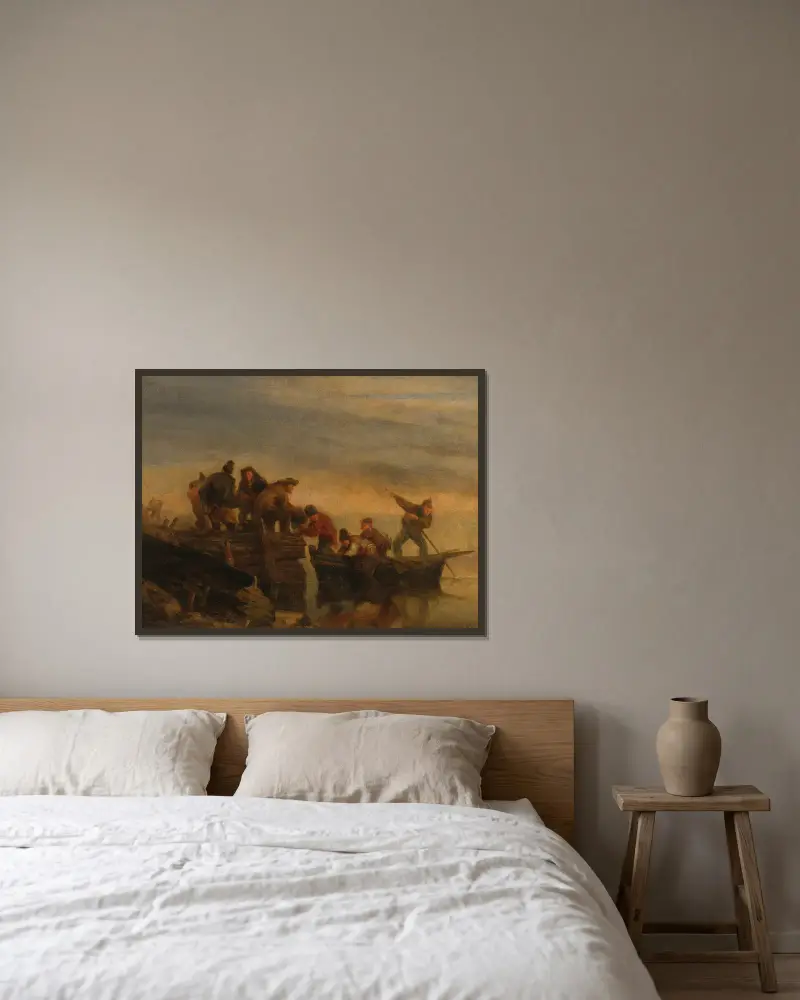 Pêcheurs Au Bord De L’eau av Eugène Boudin inramad på en vägg