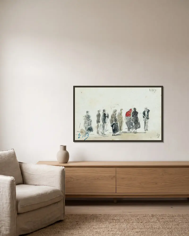 Personnages av Eugène Boudin inramad på en vägg
