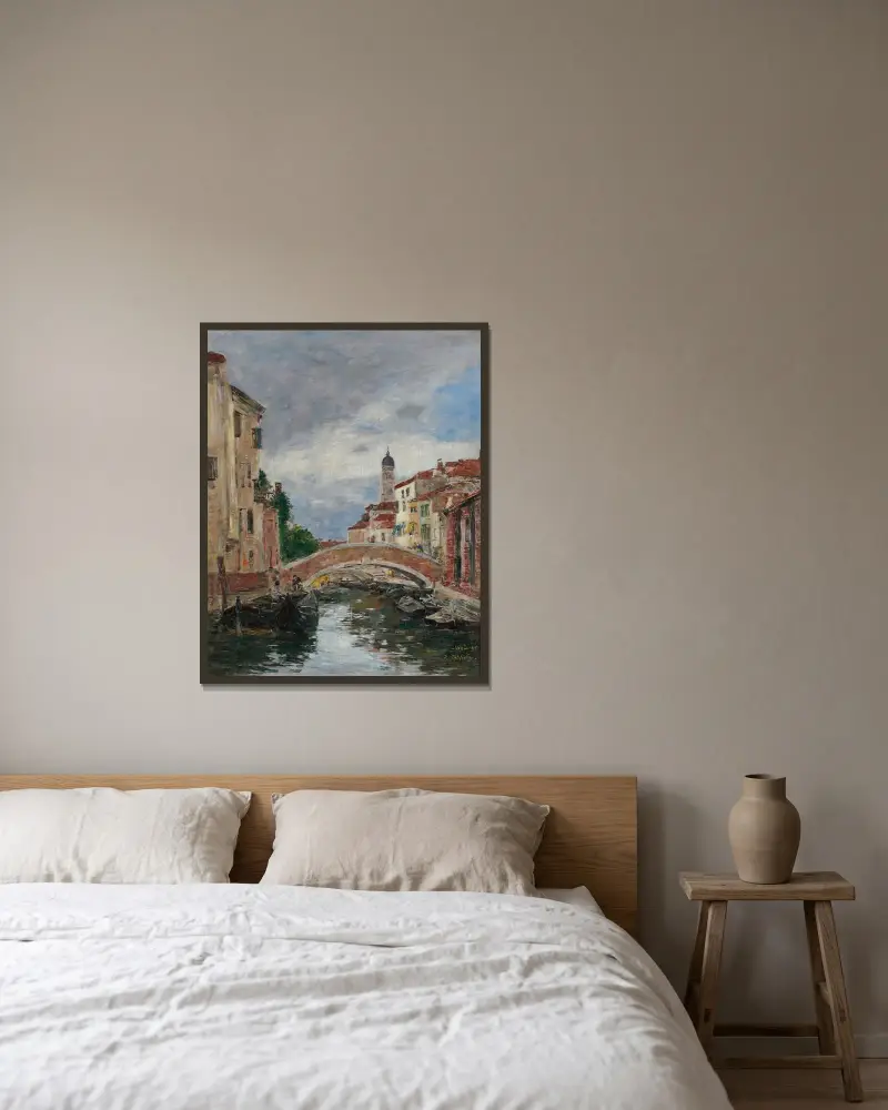 Liten kanal i Venedig av Eugène Boudin inramad på en vägg