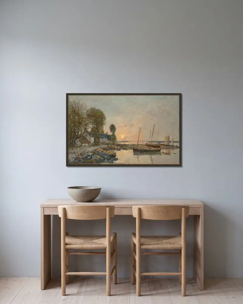 Plougastel. Överfarten med färja av Eugène Boudin inramad på en vägg