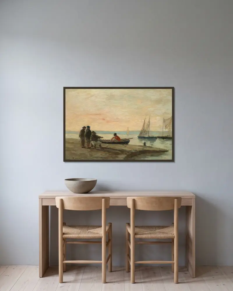 Hamn i närheten av Honfleur av Eugène Boudin inramad på en vägg