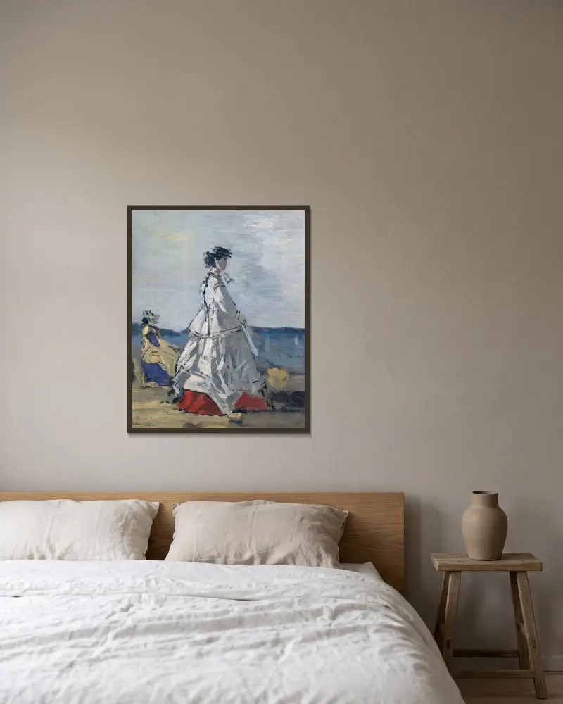 Prinsessan Pauline Metternich på stranden av Eugène Boudin inramad på en vägg