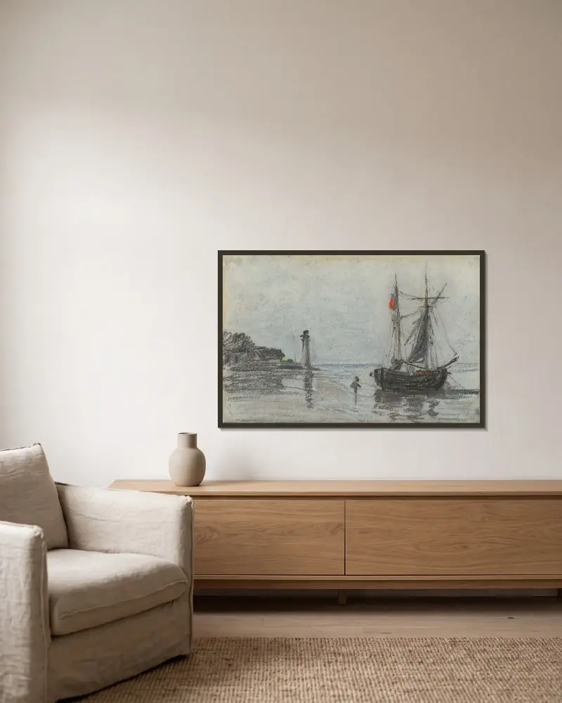 Rade, environs d’Honfleur av Eugène Boudin inramad på en vägg