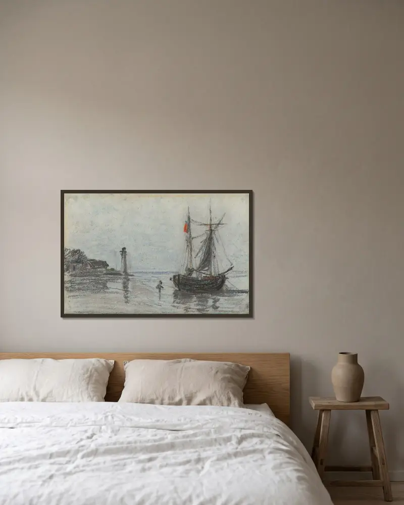 Rade, environs d’Honfleur av Eugène Boudin inramad på en vägg