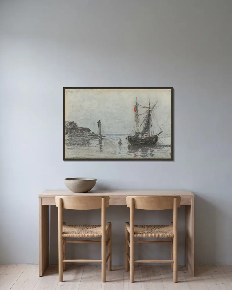Rade, environs d’Honfleur av Eugène Boudin inramad på en vägg