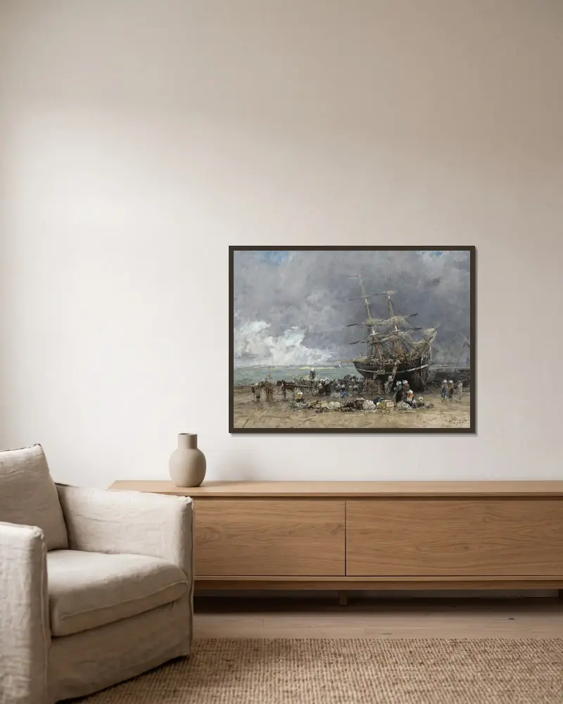 Return of the Terre-Neuvier av Eugène Boudin inramad på en vägg