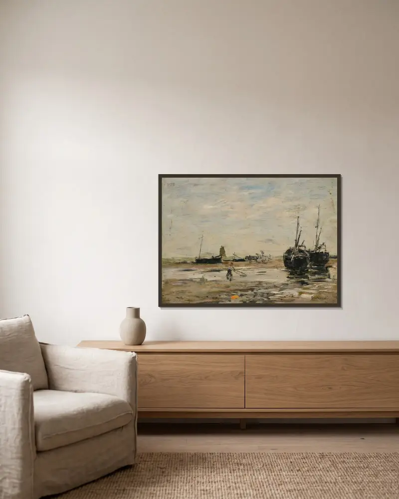 Rivage De Berk, Marée Basse av Eugène Boudin inramad på en vägg