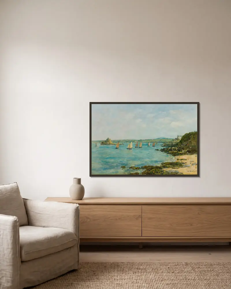 Rivage Douarnenez Bateaux De Pêche Dans La Baie av Eugène Boudin inramad på en vägg
