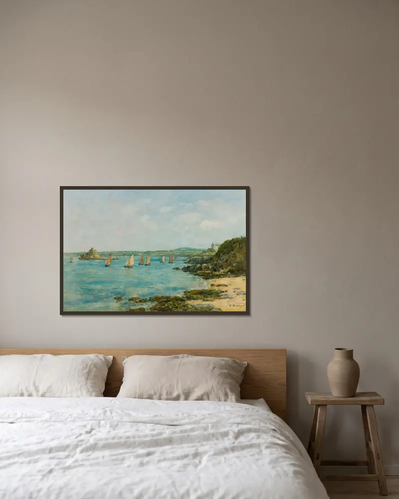 Rivage Douarnenez Bateaux De Pêche Dans La Baie av Eugène Boudin inramad på en vägg