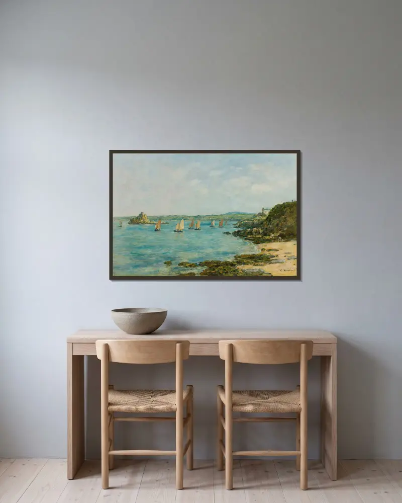 Rivage Douarnenez Bateaux De Pêche Dans La Baie av Eugène Boudin inramad på en vägg