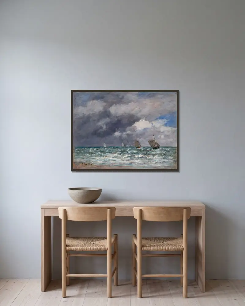 Segelbåtar nära Trouville av Eugène Boudin inramad på en vägg