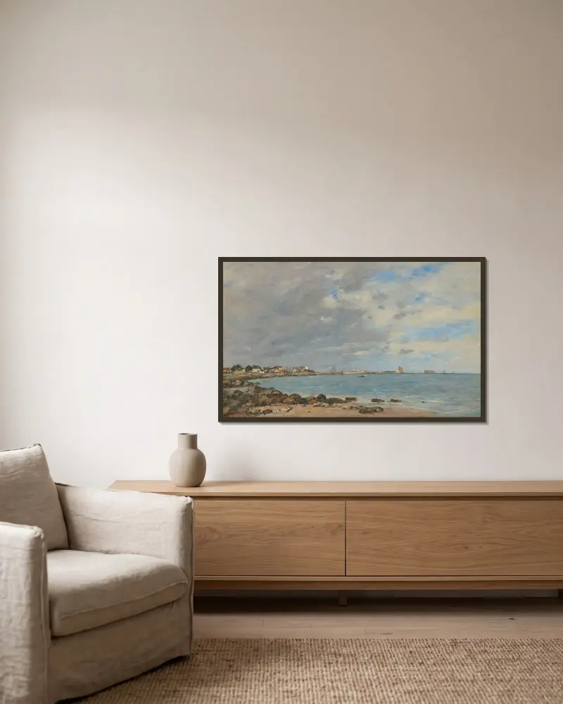 Saint-Vaast-La-Hougue, La Baie av Eugène Boudin inramad på en vägg