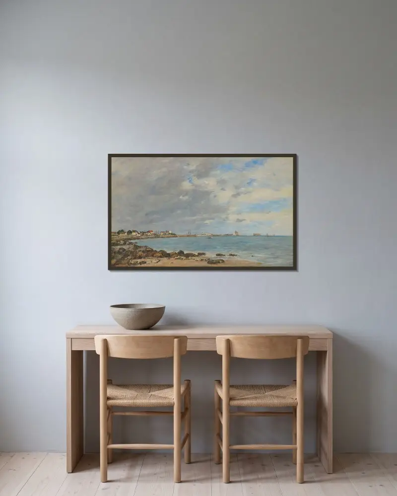 Saint-Vaast-La-Hougue, La Baie av Eugène Boudin inramad på en vägg