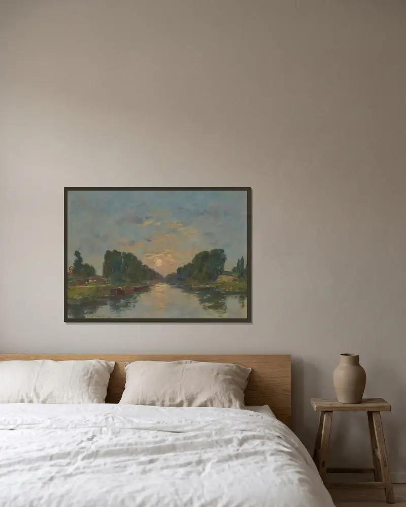 Saint-Valéry-sur-Somme. Måneffekt på kanalen av Eugène Boudin inramad på en vägg