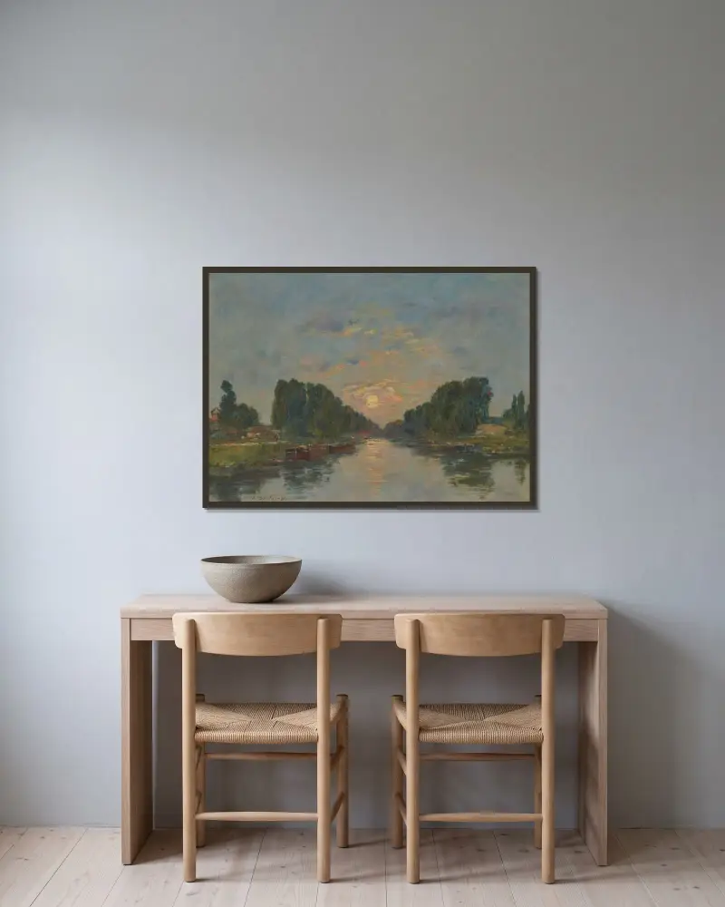 Saint-Valéry-sur-Somme. Måneffekt på kanalen av Eugène Boudin inramad på en vägg