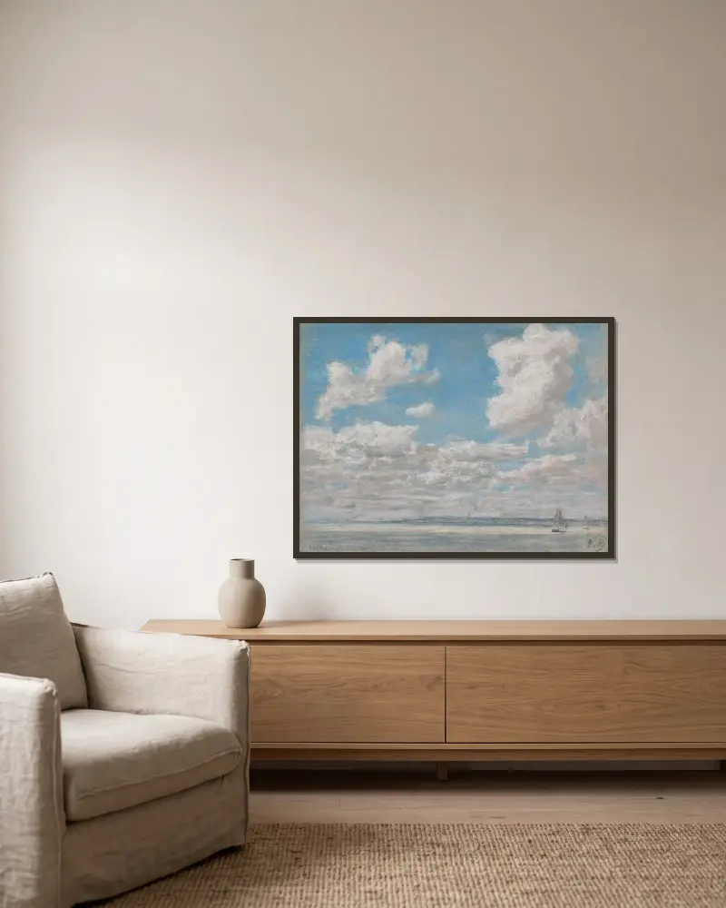 Havsutsikt med öppen himmel av Eugène Boudin inramad på en vägg