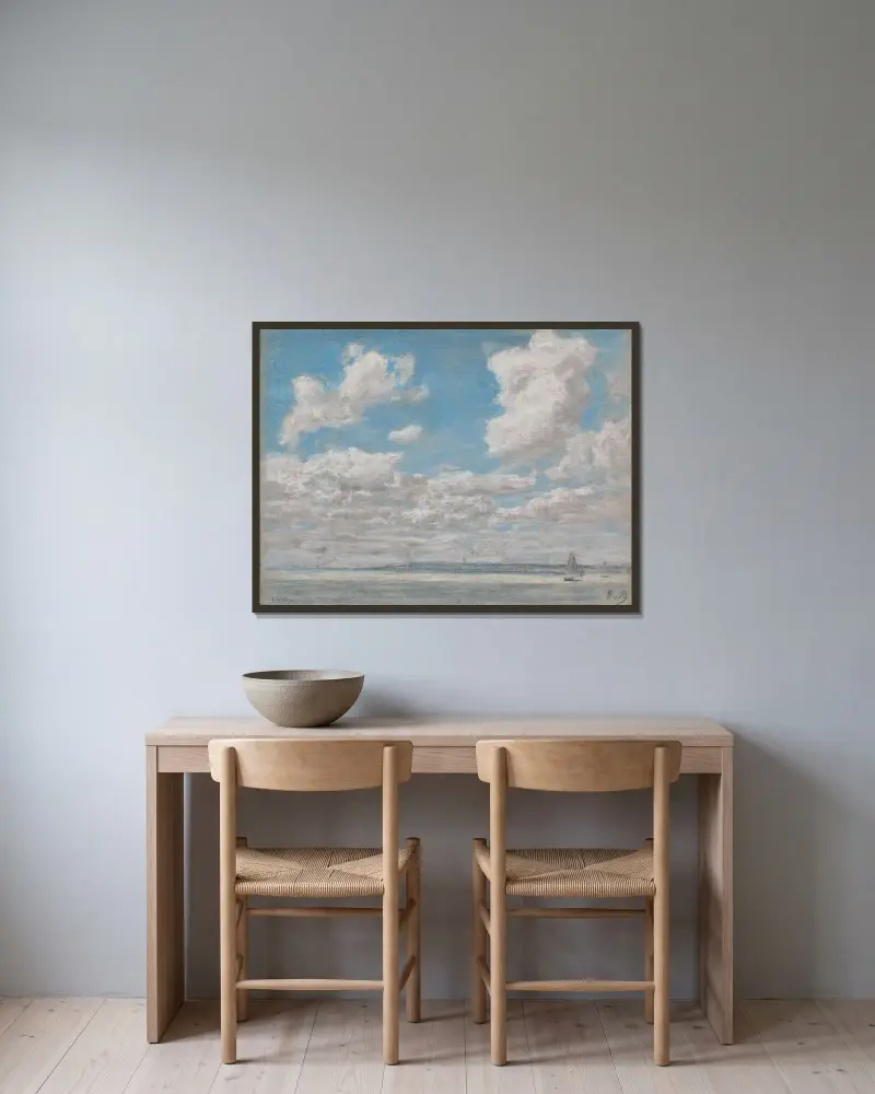Havsutsikt med öppen himmel av Eugène Boudin inramad på en vägg