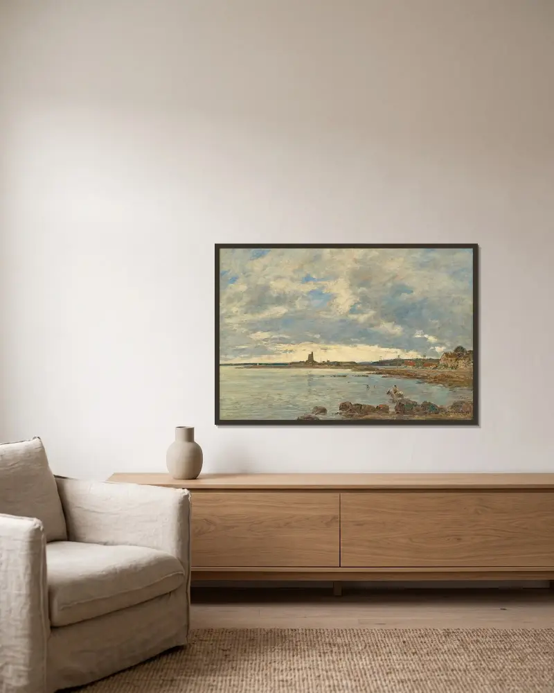 St. Vaast-la-Hougue av Eugène Boudin inramad på en vägg