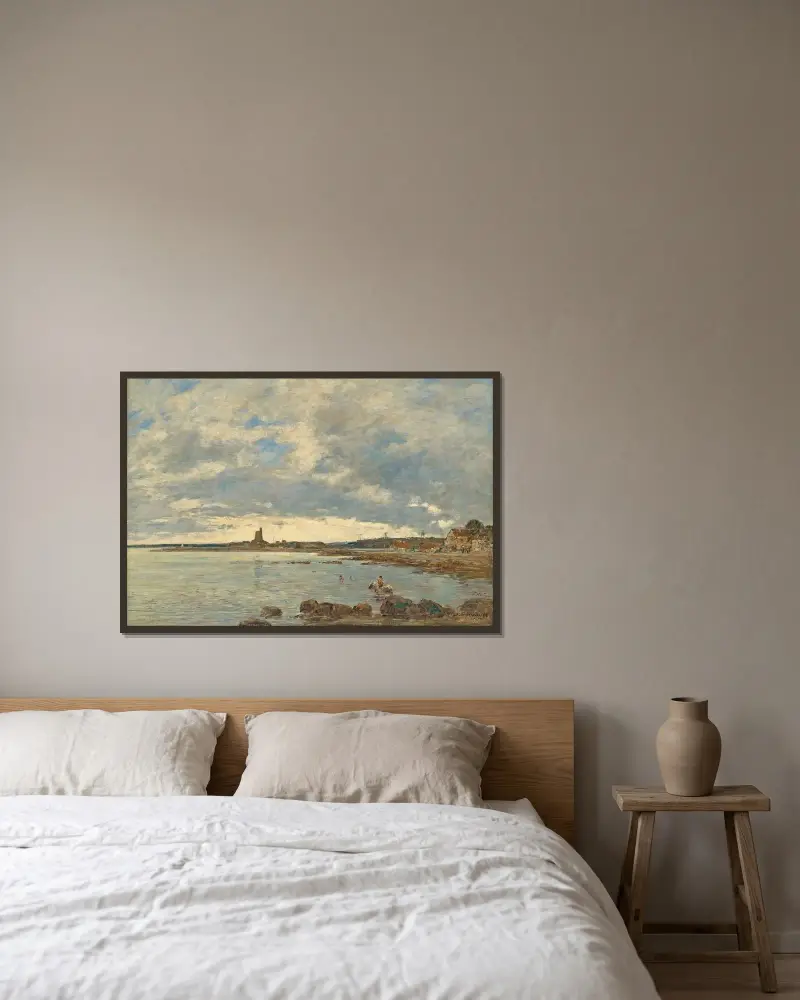 St. Vaast-la-Hougue av Eugène Boudin inramad på en vägg