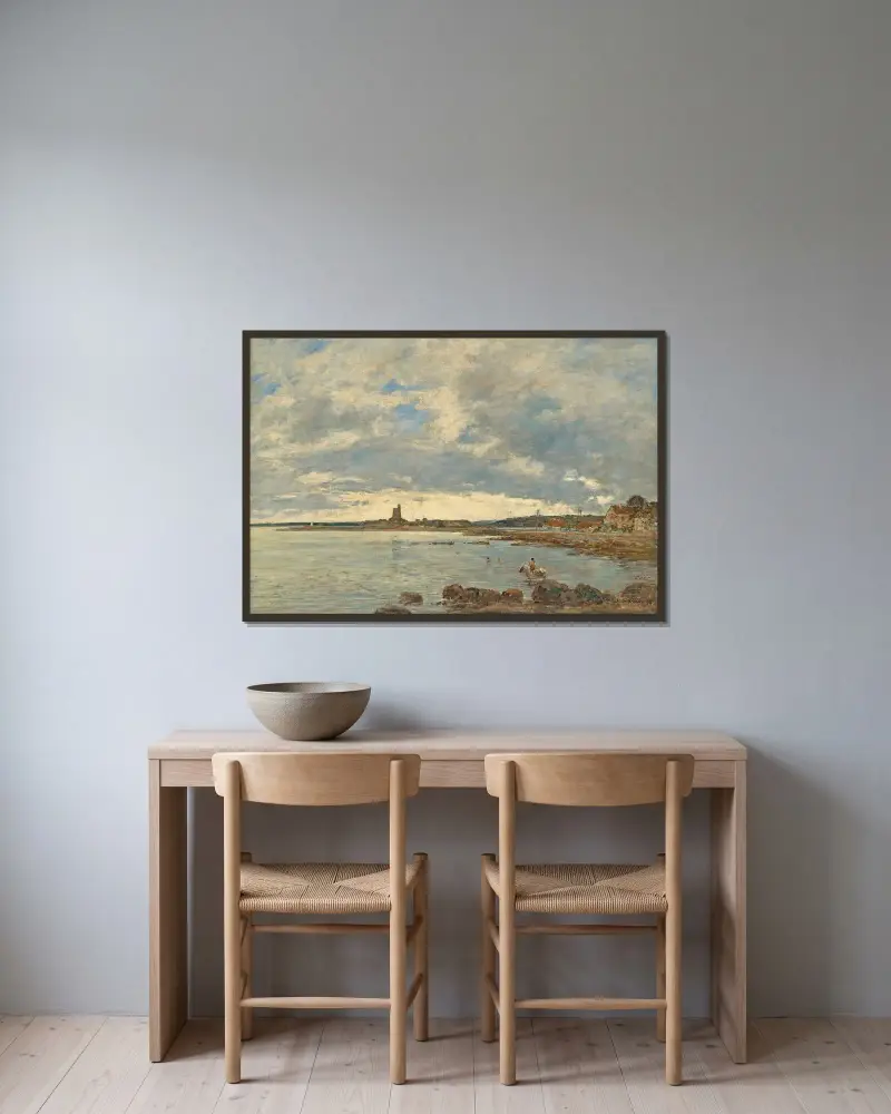St. Vaast-la-Hougue av Eugène Boudin inramad på en vägg