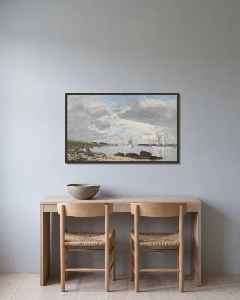 Viken vid mynningen av floden Elorn, Landerneau av Eugène Boudin inramad på en vägg