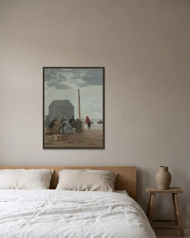 Stranden i Deauville av Eugène Boudin inramad på en vägg