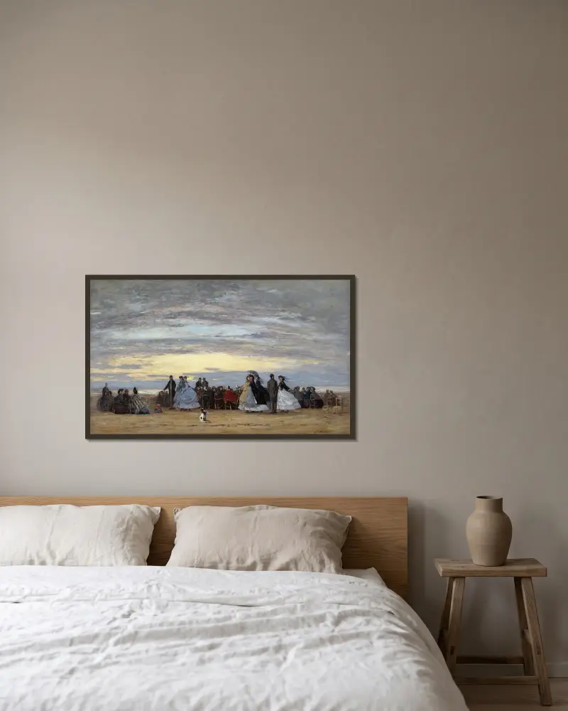 Stranden vid Villerville av Eugène Boudin inramad på en vägg