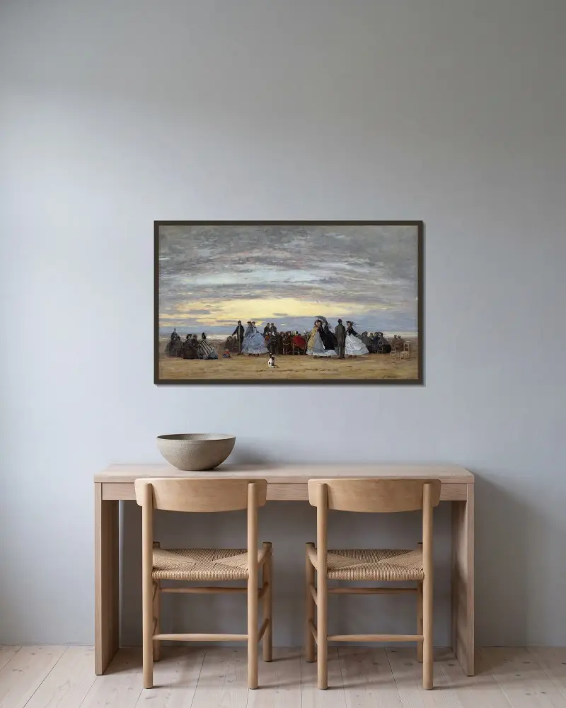 Stranden vid Villerville av Eugène Boudin inramad på en vägg